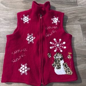 Lisa International Festive Red Wool Vest, L